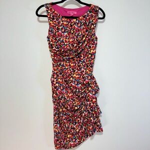 Betsey Johnson Women's Dress Pink Multicolor Hearts Sz 6 Stretch Pullover Ruffle